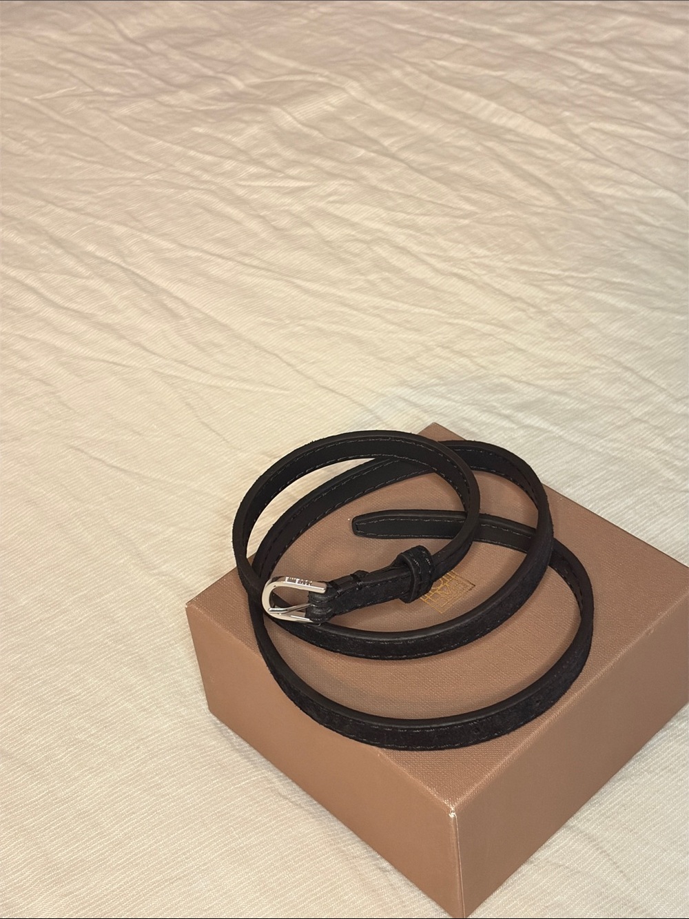 Toteme Black Leather Belt with Silver Buckle —-95 inches 38 inches end to buckle